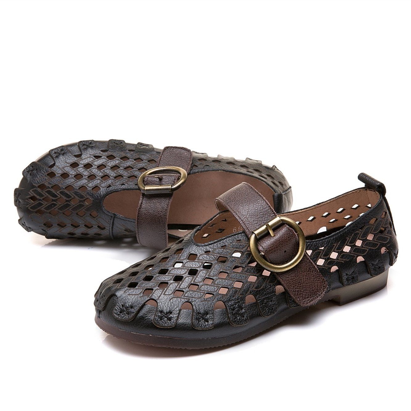 Ellen™ | Handgjorda Mary Janes i Naturläder med Blommiga Detaljer