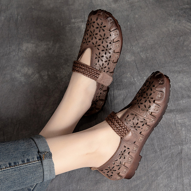Ellen™ | Handgjorda Mary Janes i Naturläder med Blommiga Detaljer