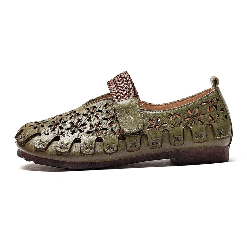Ellen™ | Handgjorda Mary Janes i Naturläder med Blommiga Detaljer