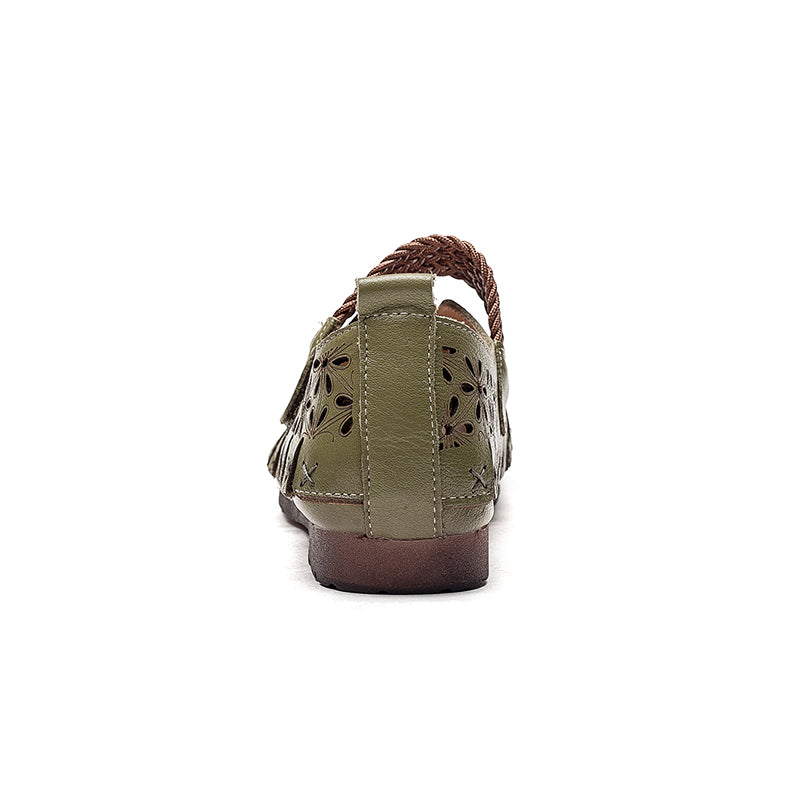 Ellen™ | Handgjorda Mary Janes i Naturläder med Blommiga Detaljer