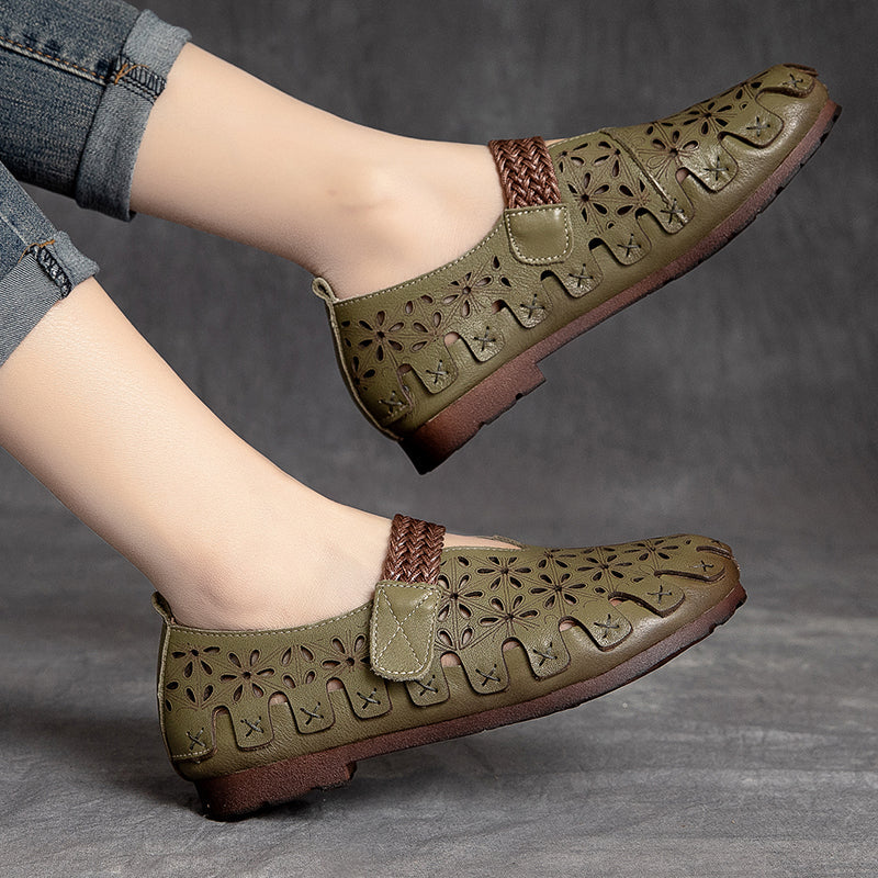 Ellen™ | Handgjorda Mary Janes i Naturläder med Blommiga Detaljer