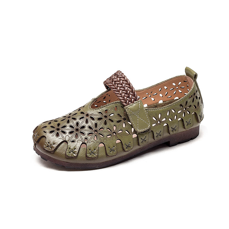 Ellen™ | Handgjorda Mary Janes i Naturläder med Blommiga Detaljer