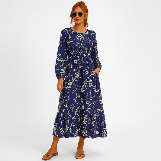 Selma™ | Blommig Skymningsblå - Boho klänning