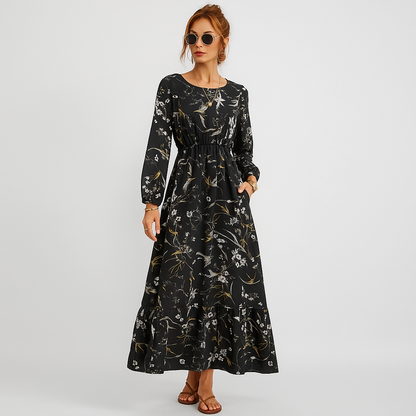 Selma™ | Blommig Skymningsblå - Boho klänning