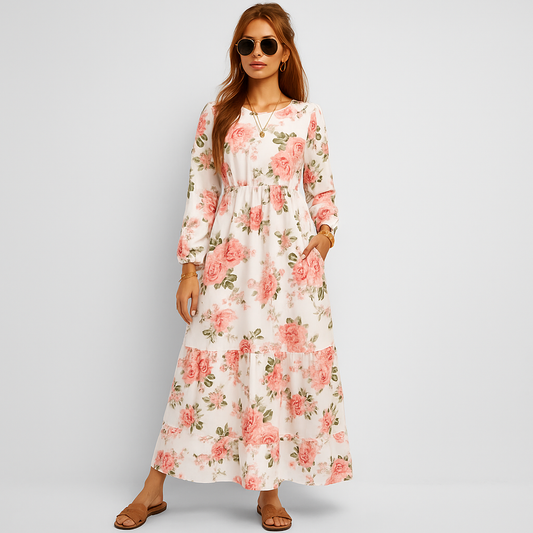 Elsa™ | Elfenben med rosor - Boho klänning