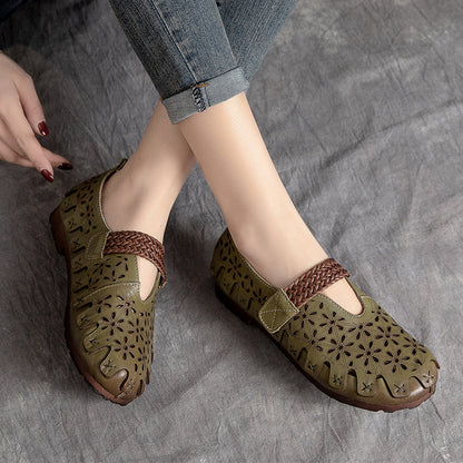 Ellen™ | Handgjorda Mary Janes i Naturläder med Blommiga Detaljer