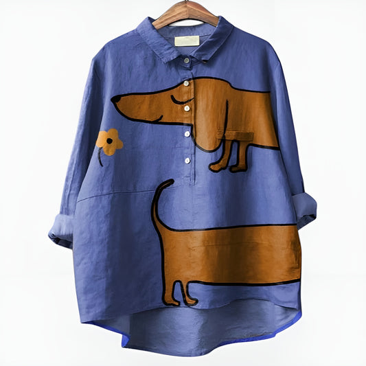 Ida | Oversized skjorta med hunddesign och vardagskomfort för en avslappnad look