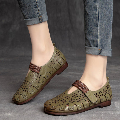 Ellen™ | Handgjorda Mary Janes i Naturläder med Blommiga Detaljer